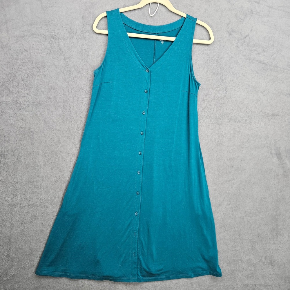 Garnet Hill Teal Tencel Lyocell Button Front Sleeveless Midi Dress Pockets S